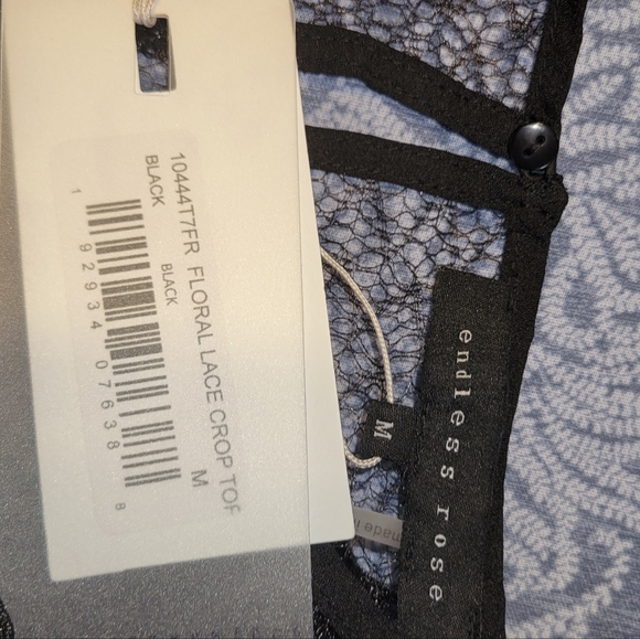 Anthropologie Endless Rose Black Lace Floral Embroidered Fringe Sleeves Crop Top - Picture 10 of 15